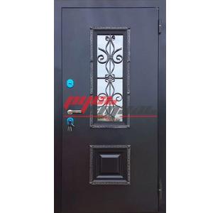 входная дверь со стеклом и кованой решеткой